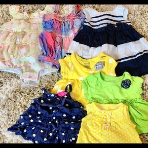 Sleeveless onesies,t-shirts, jumpers, dresses.